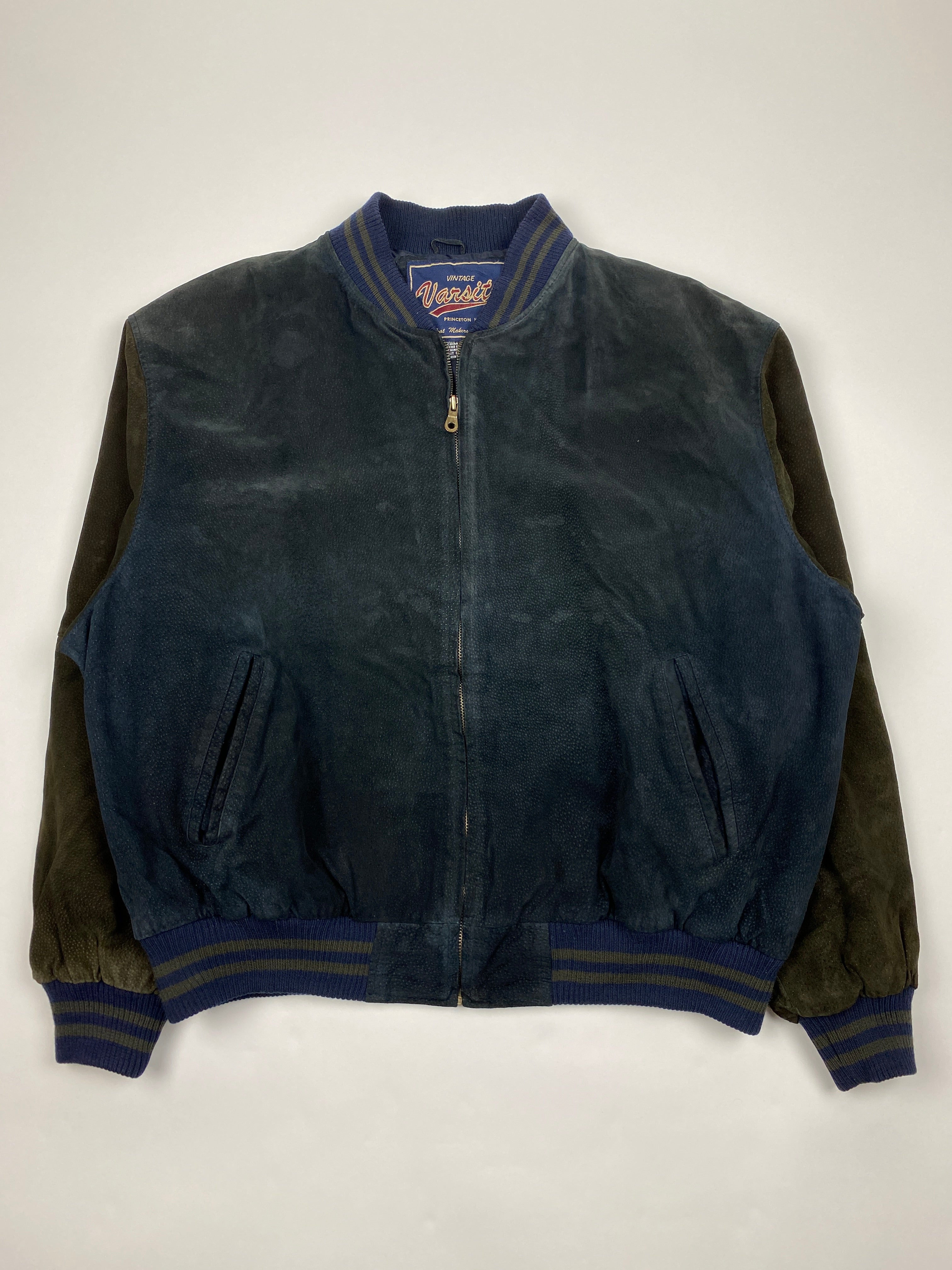 Vintage Navy and Brown Suede Varsity Jacket